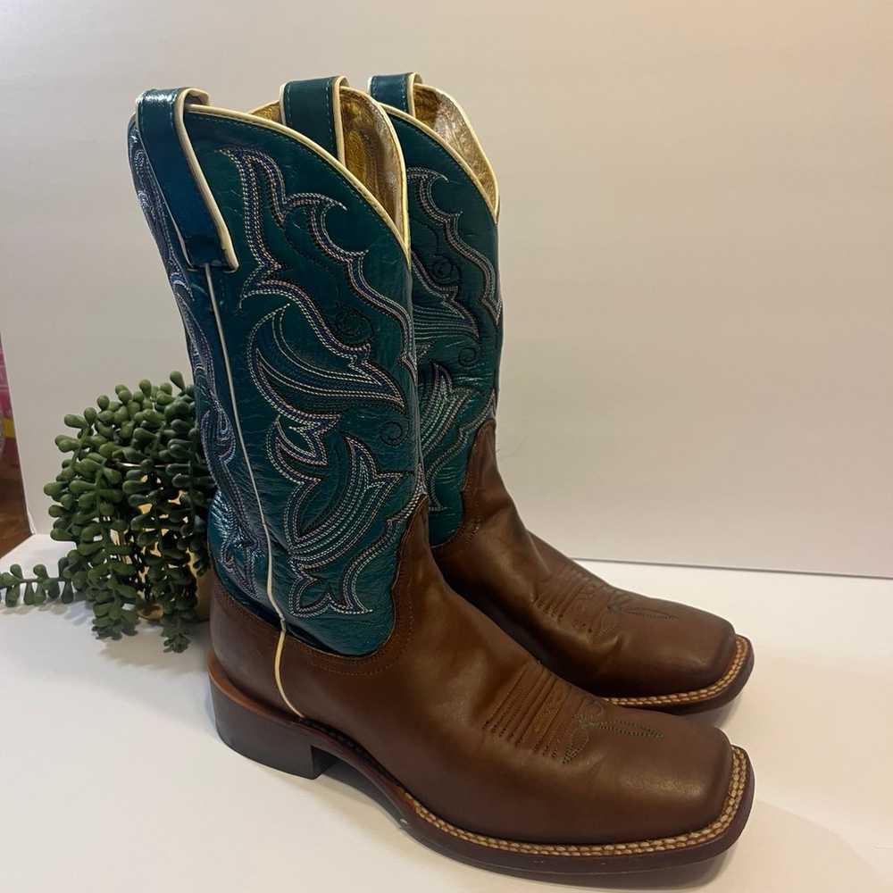 Nocona Teal and Brown Western Women’s Cowboy Boot… - image 2