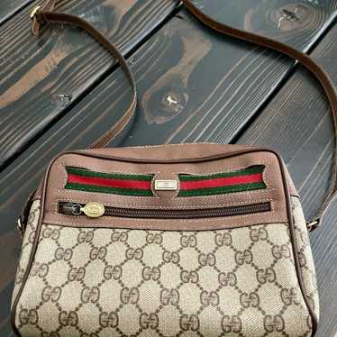 GUCCI Vintage Sherry Line GG Web Brown Crossbody S