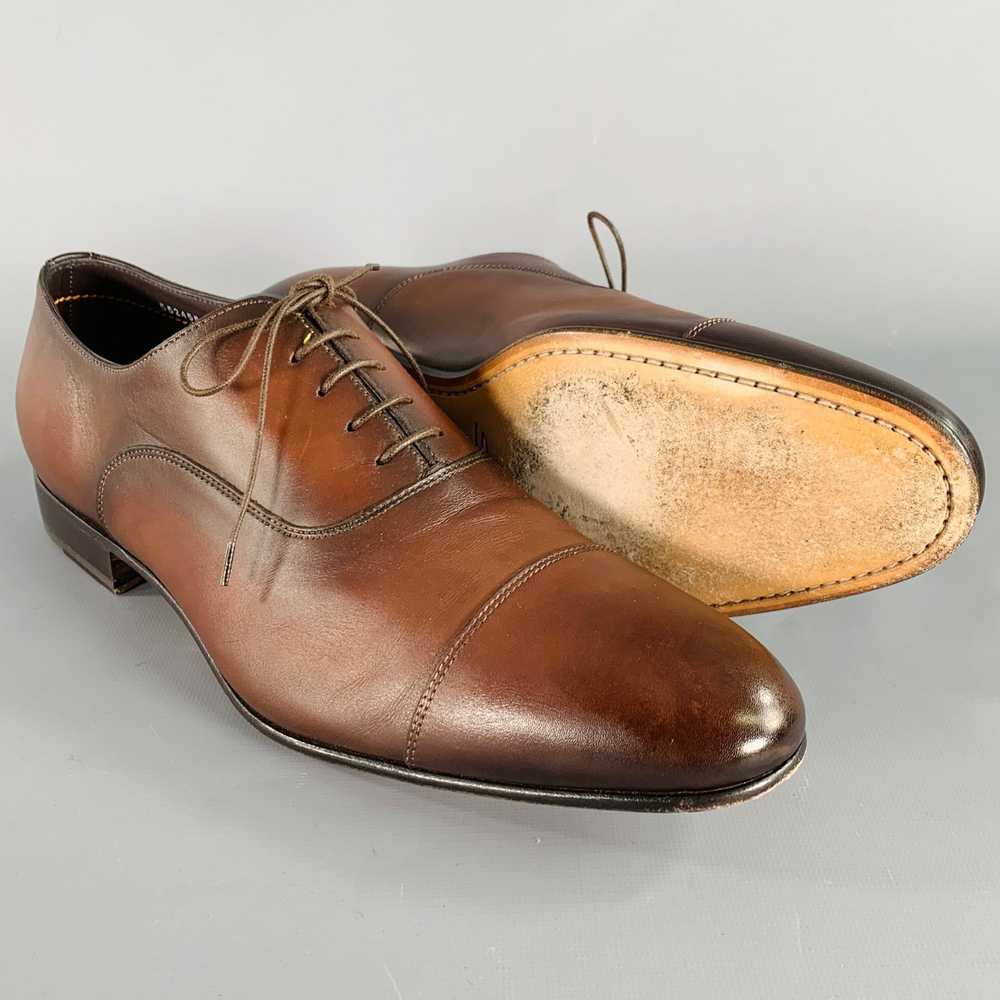 Santoni Darian Brown Leather Cap Toe Oxford Lace-… - image 5