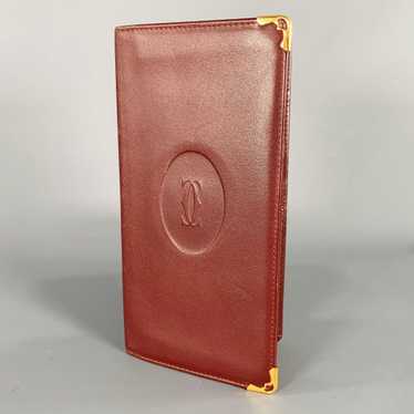 Cartier CARTIER Burgundy Gold Checkbook Wallet - image 1