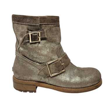 Jimmy Choo Metallic Suede Youth Biker Boots Buckl… - image 1