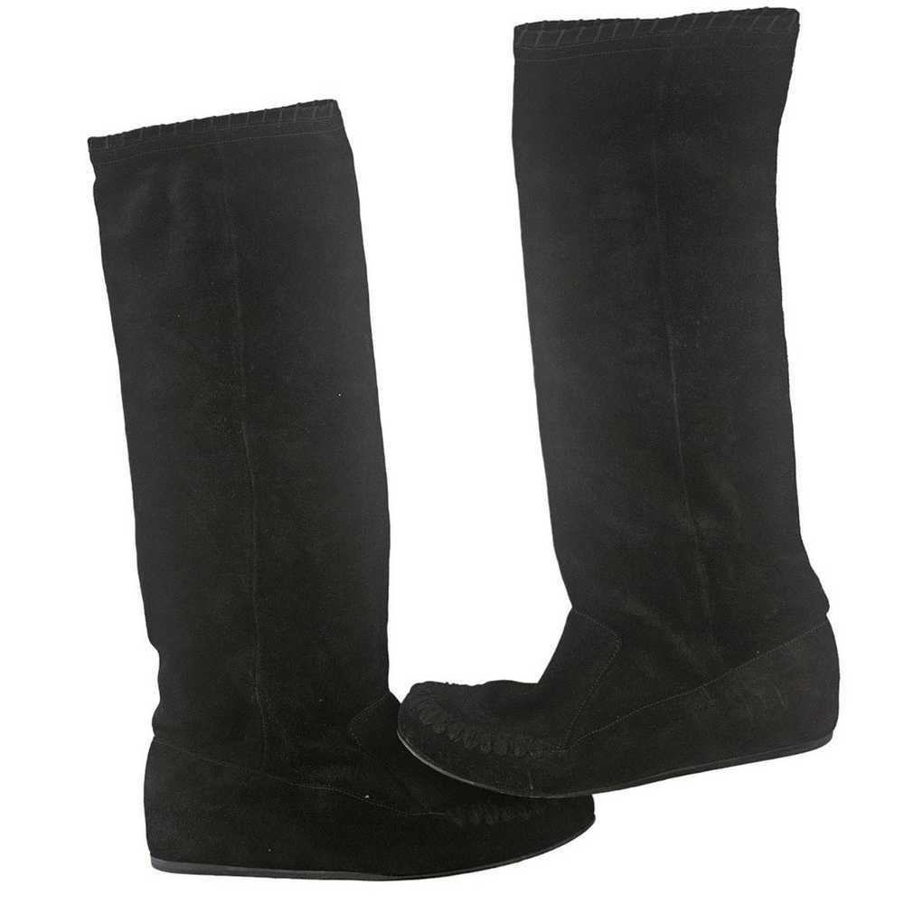 LANVIN Black Leather Knee High Moccasin Boot sz 4… - image 1