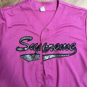 格安美品Supreme Snake Script Baseball Supreme Snake Script Logo Baseball Jersey Pink Men's - FW17 - US