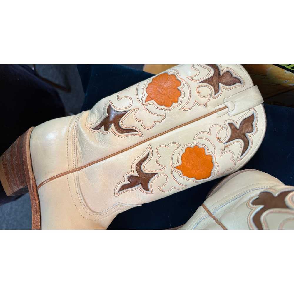 Vintage Cowboy Boots with Orange Floral Details S… - image 5