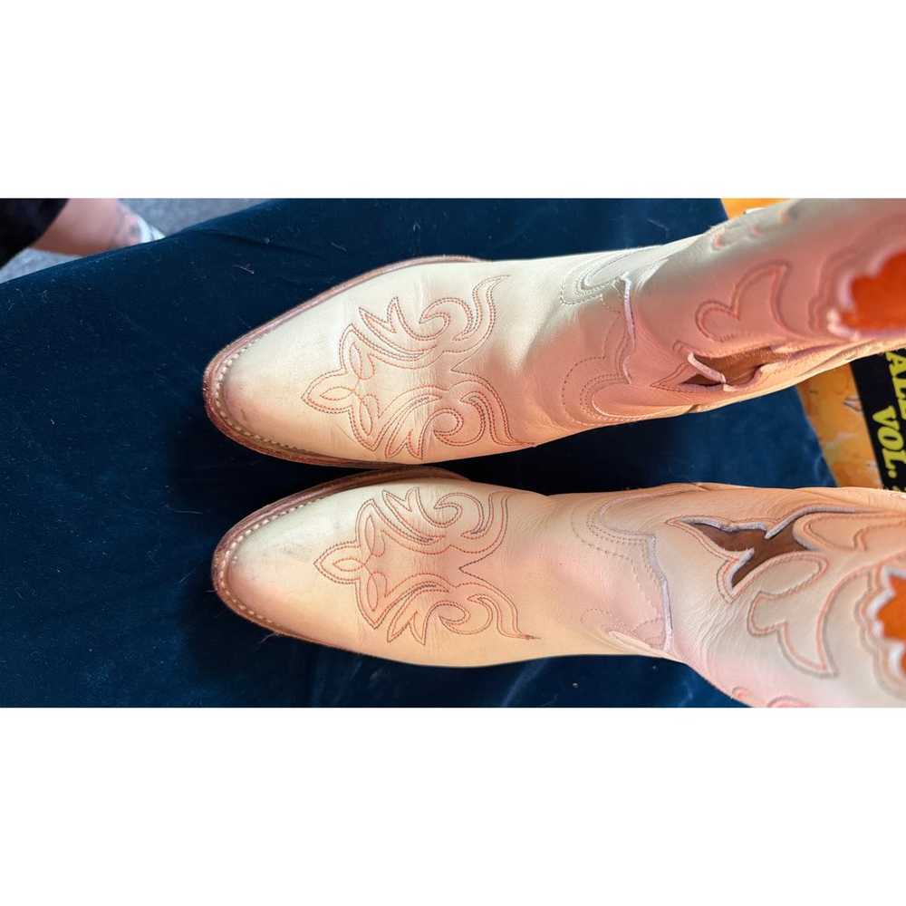 Vintage Cowboy Boots with Orange Floral Details S… - image 6