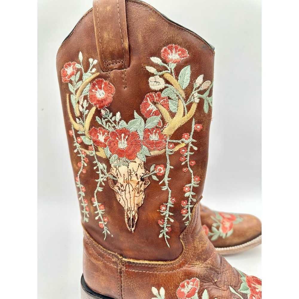 Corral Brown Leather Deer Skull Embroidered Weste… - image 3