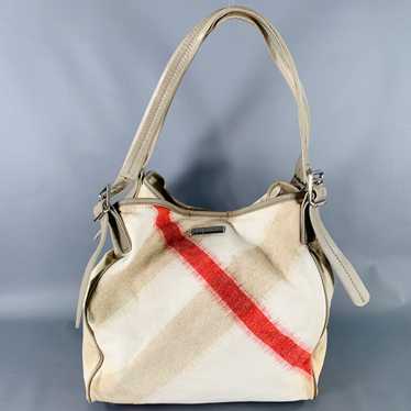 Burberry BURBERRY Beige Red Plaid Canvas Tote Hand