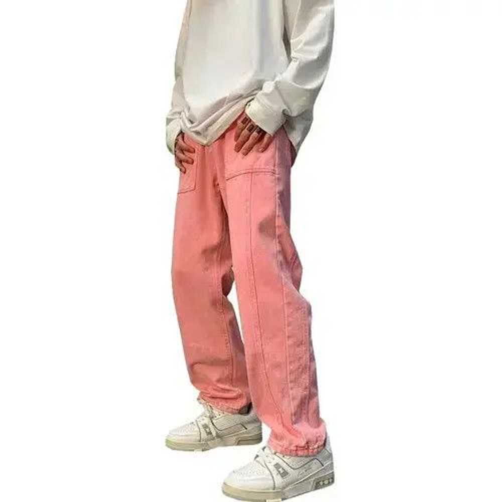 Streetwear Classic Style Pink Straight Denim Trou… - image 4