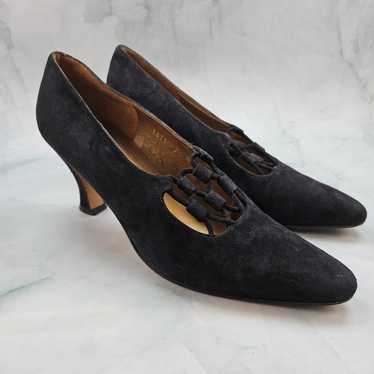 Vintage 1970's EVAN PICONE black leather and suede unique pumps store