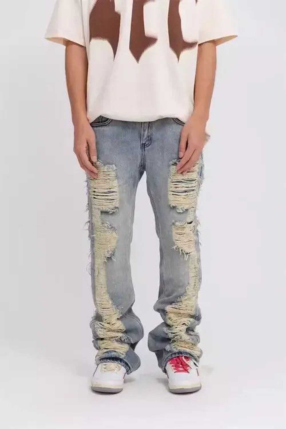 Streetwear Distressed Detail Ripped Denim Flared … - image 3