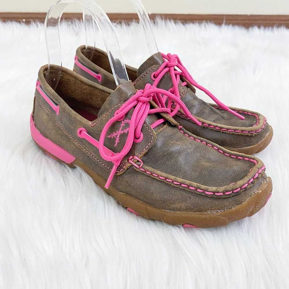 Twisted X Tan/Pink Leather Boat Shoes Women's Siz… - image 10