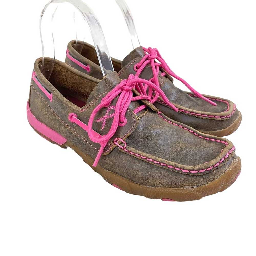 Twisted X Tan/Pink Leather Boat Shoes Women's Siz… - image 1