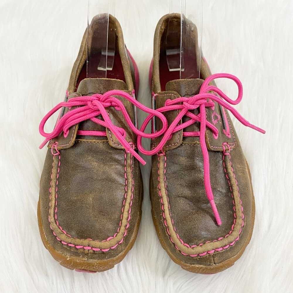 Twisted X Tan/Pink Leather Boat Shoes Women's Siz… - image 2