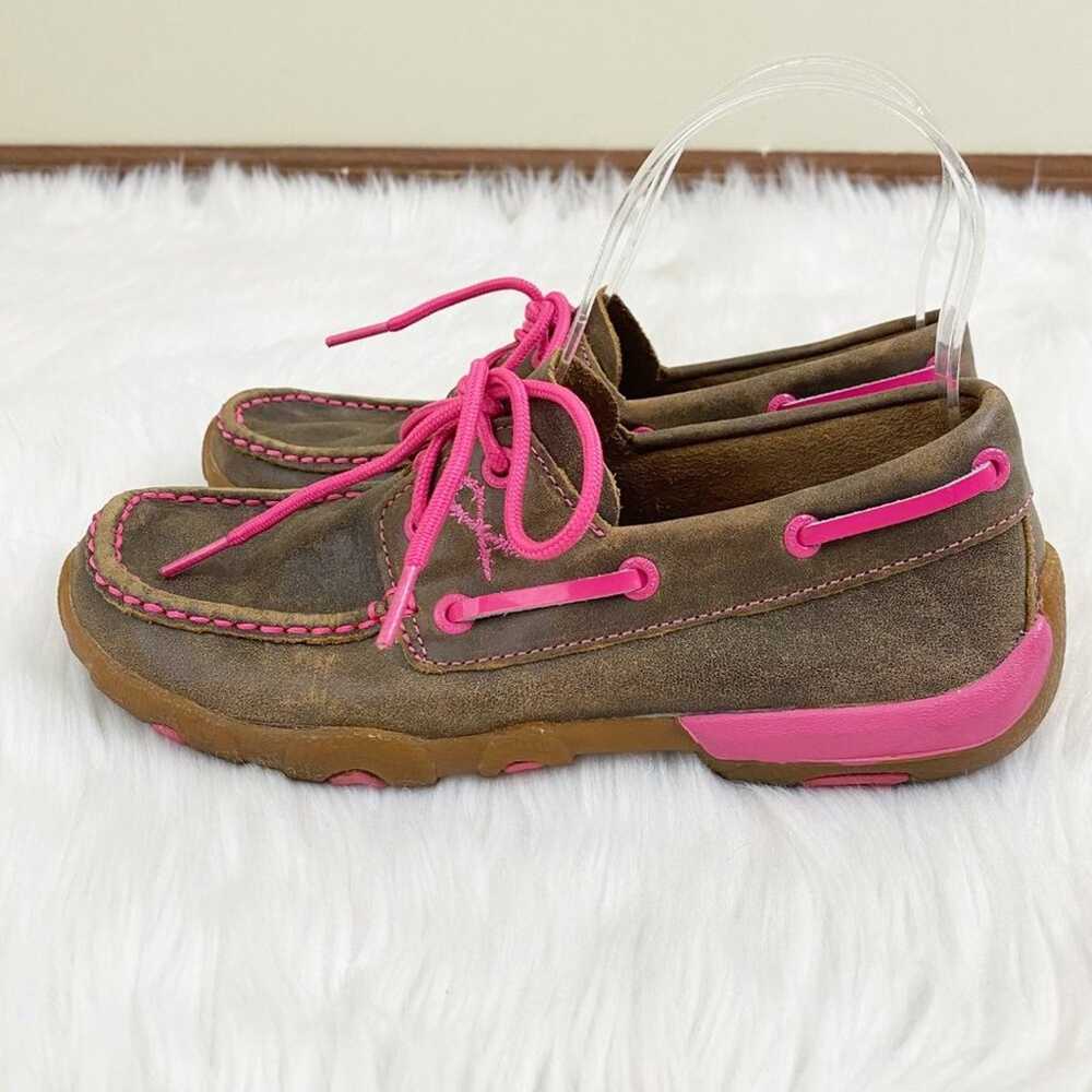 Twisted X Tan/Pink Leather Boat Shoes Women's Siz… - image 3