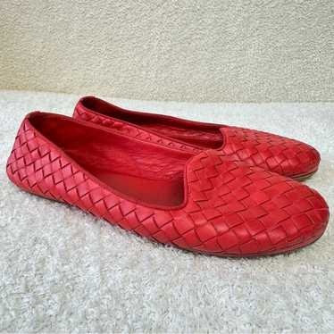 Bottega Veneta Red Leather Quilted woven Loafer Ba