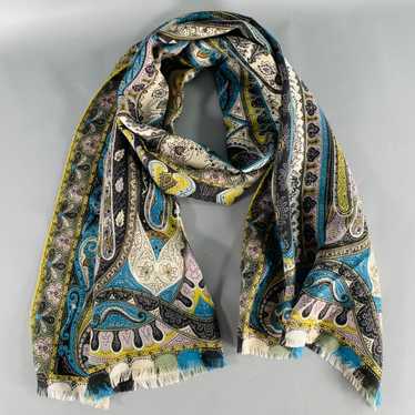 Etro ETRO Multi Color Paisley Silk Wool Fringe Sca