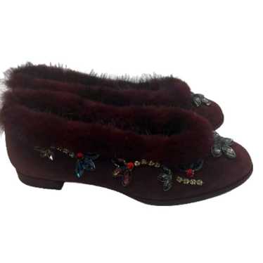 Stuart Weitzman Fur Trimmed Embellished Ballet Fl… - image 1