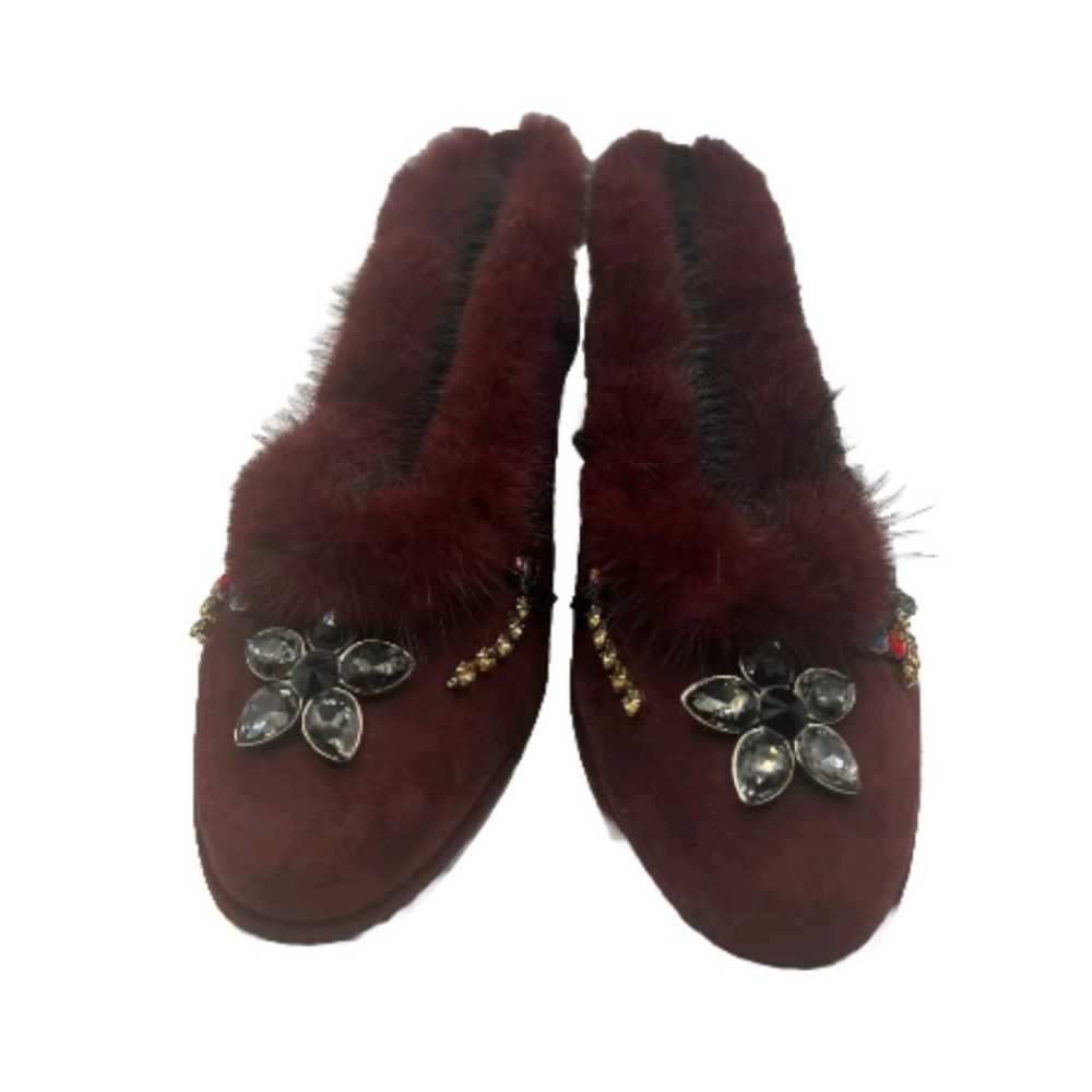 Stuart Weitzman Fur Trimmed Embellished Ballet Fl… - image 2