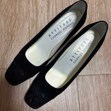 【Charles Jourdan】Suede Embroidered Heel Pumps 23.5