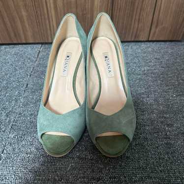 DIANA Green Open-Toe Pumps Mid Heel