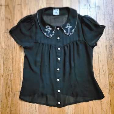 HELL BUNNY Vixen BLOUSE Top SHIRT WOMEN'S Button … - image 1