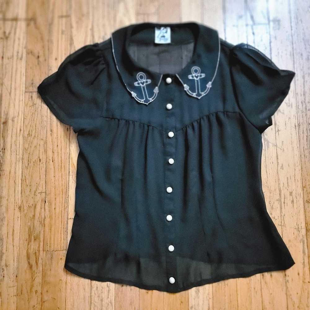 HELL BUNNY Vixen BLOUSE Top SHIRT WOMEN'S Button … - image 8