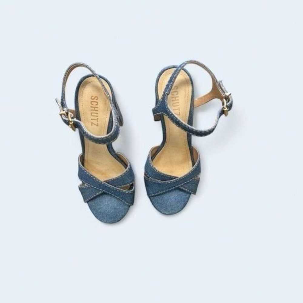 Shultz Keefa Blue Denim Open Toe Platform Block H… - image 2