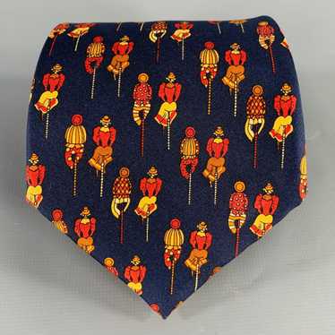 Salvatore Ferragamo Navy Burgundy Figures Silk Tie