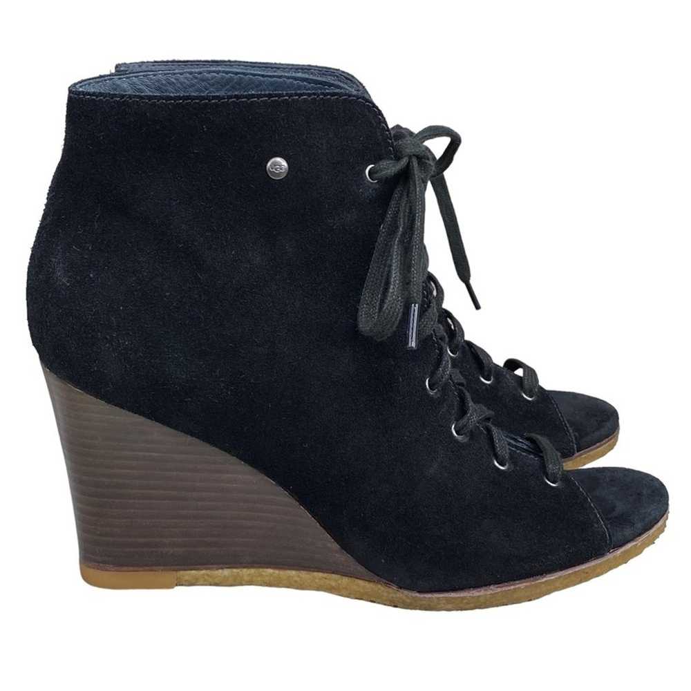 UGG Women’s Elyse Black Suede Open Toe Wedge Ankl… - image 1