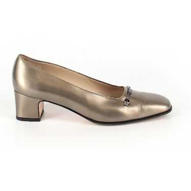 Salvatore Ferragamo Bronze Square Toe Block Heels - image 1