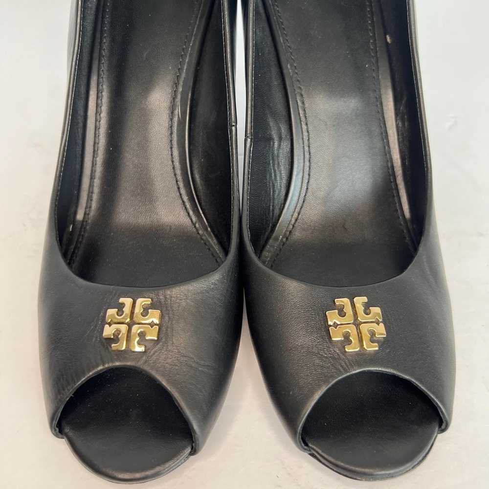 Size 11M Tory Burch Wedge Open Toe Black Leather … - image 3