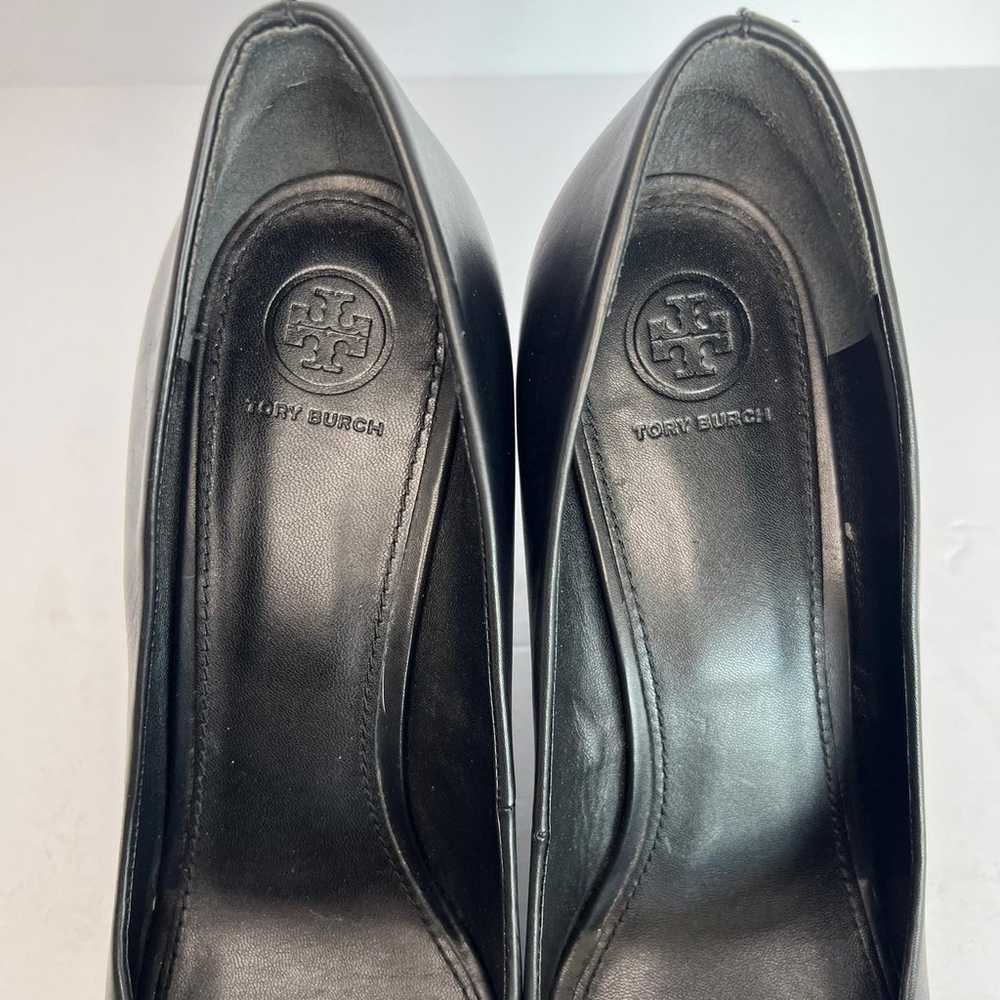 Size 11M Tory Burch Wedge Open Toe Black Leather … - image 4