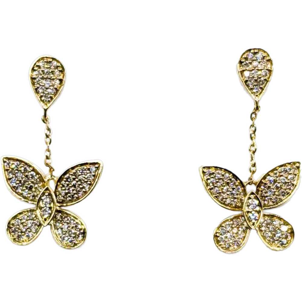 Diamond Butterfly Dangle Earrings in 14k Yellow G… - image 1