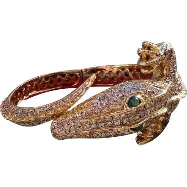 18K Yellow Gold Diamond Alligator Bangle