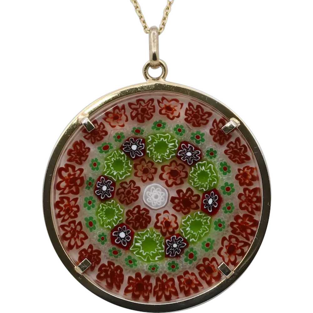 Vermeil Murano Glass Millefiori Disk Pendant - image 1