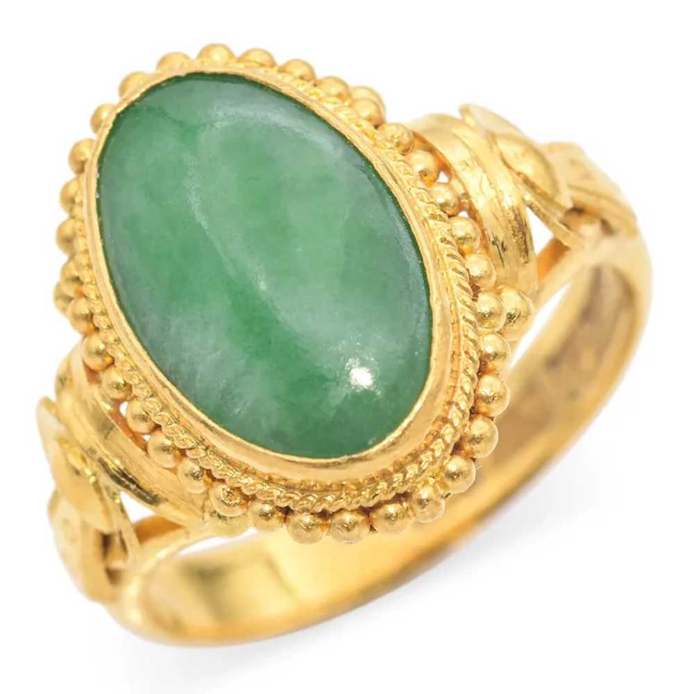 Vintage 23k Yellow Gold 1.75ct Jade Statement Ring - image 2