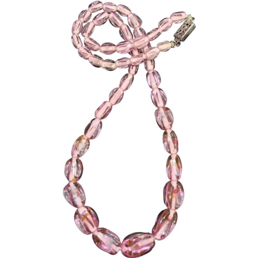 Unique Art Deco Pink Art Glass Necklace - image 1