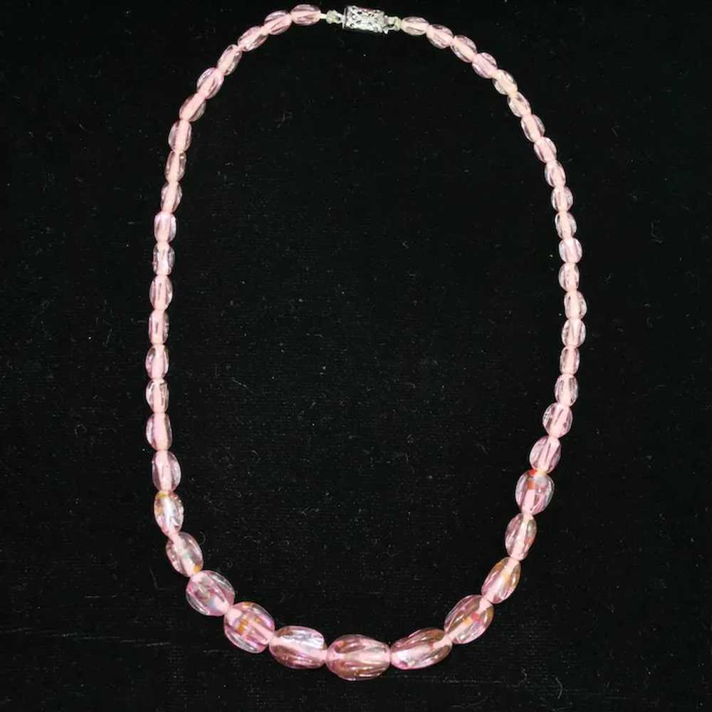 Unique Art Deco Pink Art Glass Necklace - image 2