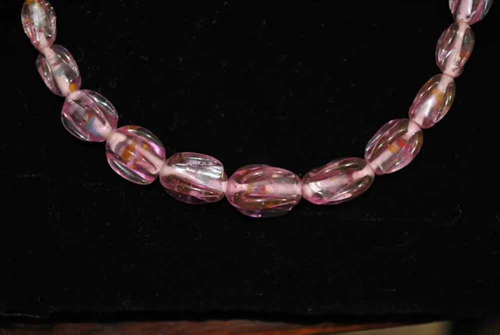 Unique Art Deco Pink Art Glass Necklace - image 3