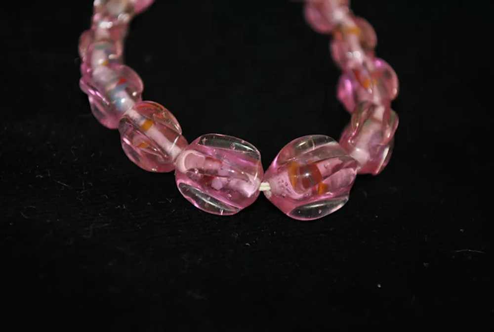 Unique Art Deco Pink Art Glass Necklace - image 4