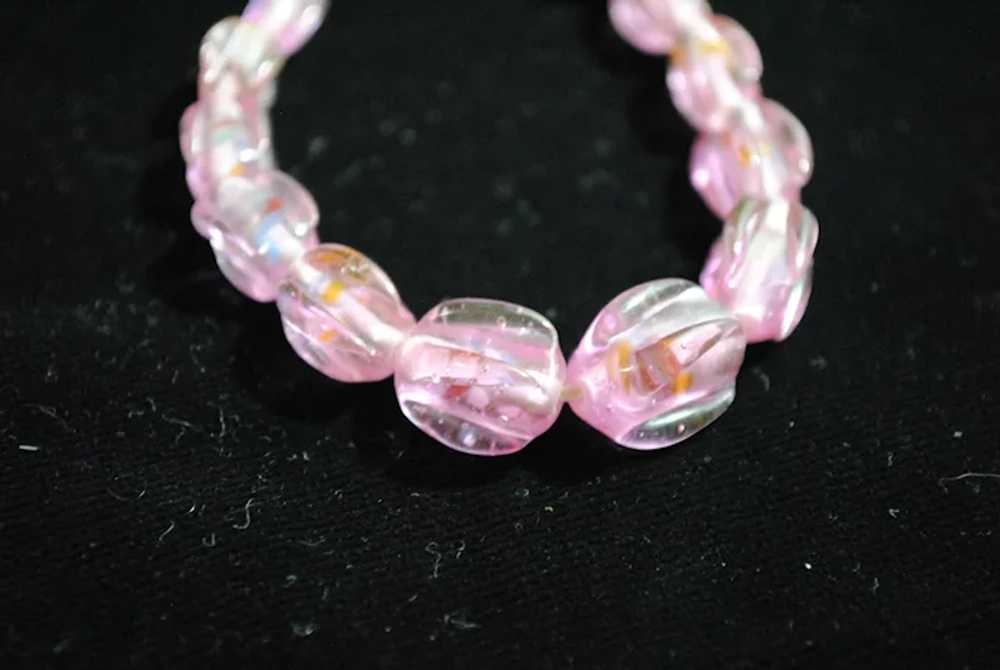 Unique Art Deco Pink Art Glass Necklace - image 5