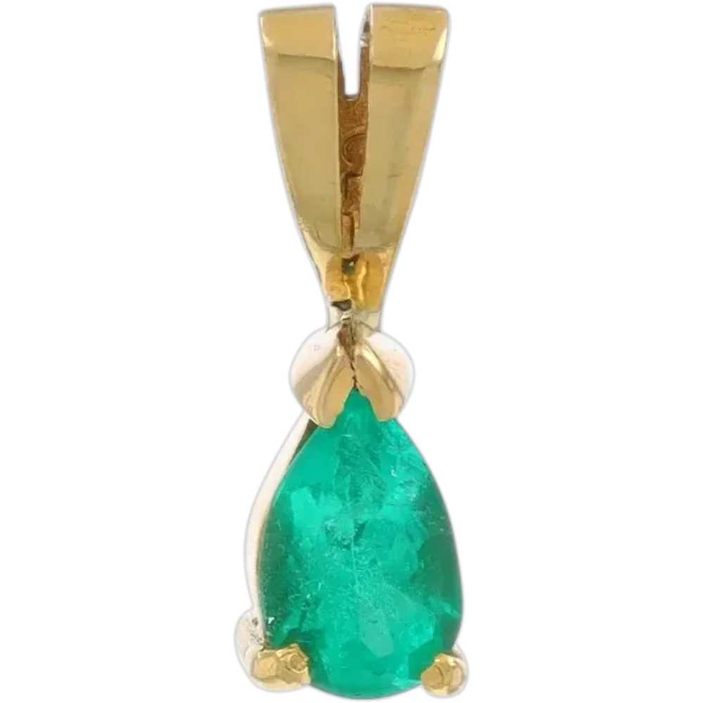 Yellow Gold Emerald Solitaire Pendant - 18k Pear … - image 1