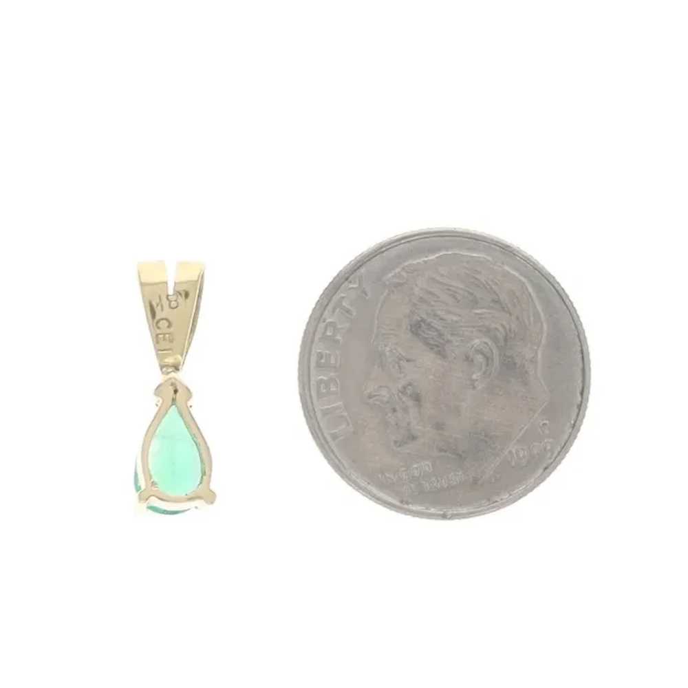 Yellow Gold Emerald Solitaire Pendant - 18k Pear … - image 3