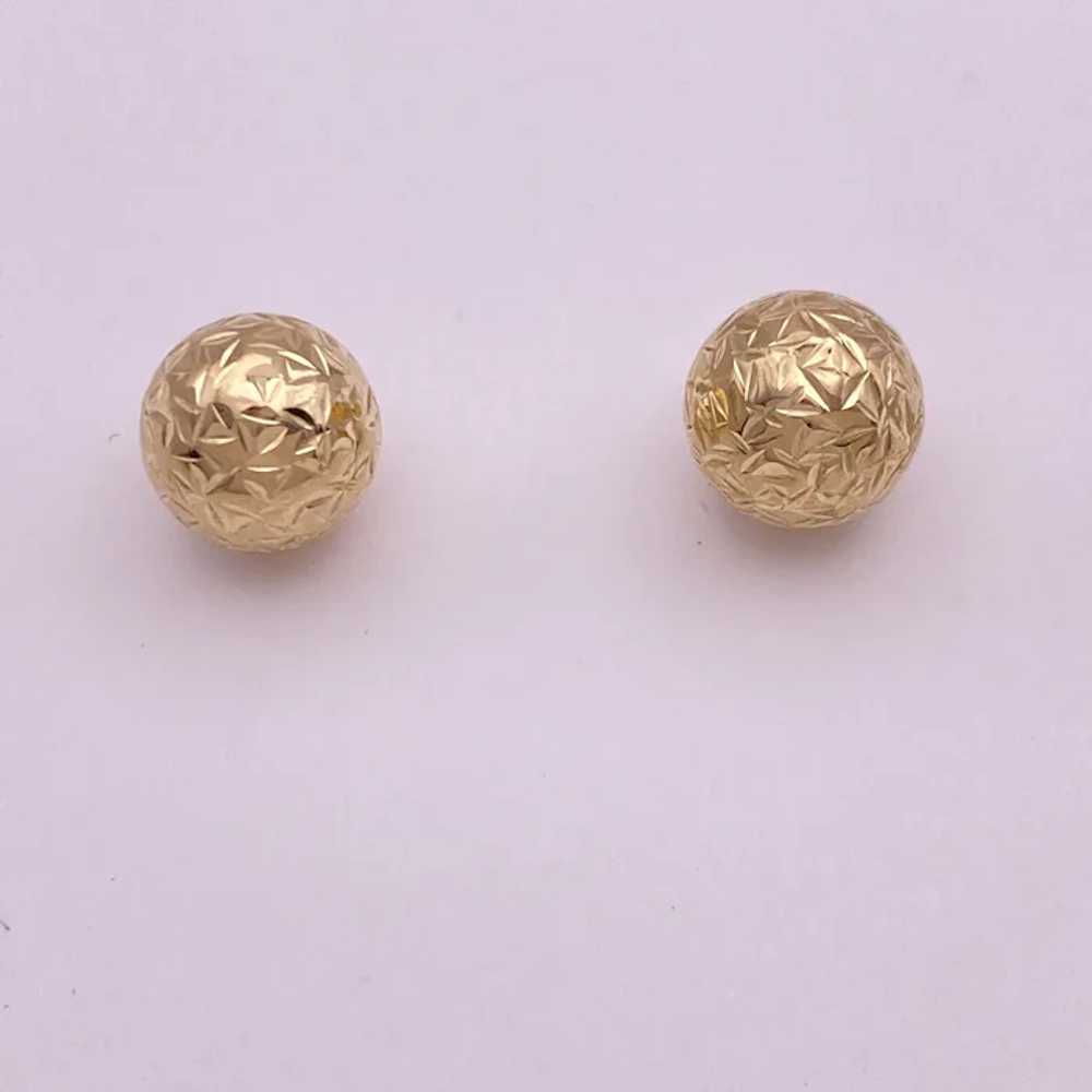 Bead Ball Stud Earrings 14K Gold 8 MM Sparkly Tex… - image 2