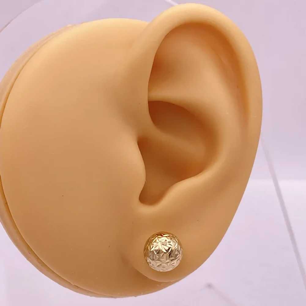 Bead Ball Stud Earrings 14K Gold 8 MM Sparkly Tex… - image 3