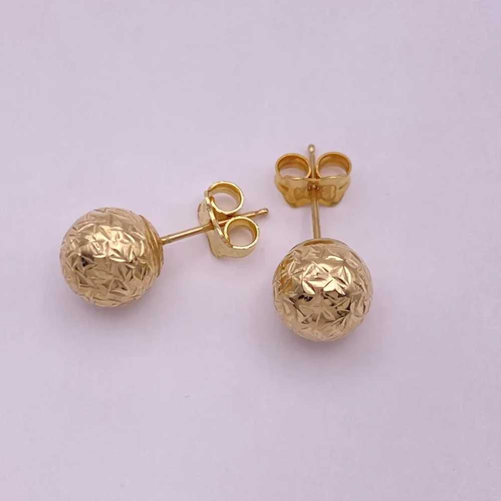 Bead Ball Stud Earrings 14K Gold 8 MM Sparkly Tex… - image 4