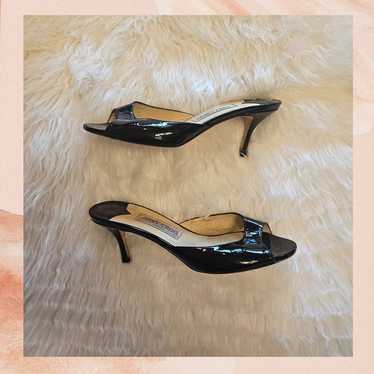 Jimmy Choo Black Patent Leather Low Heel Open Toe… - image 1