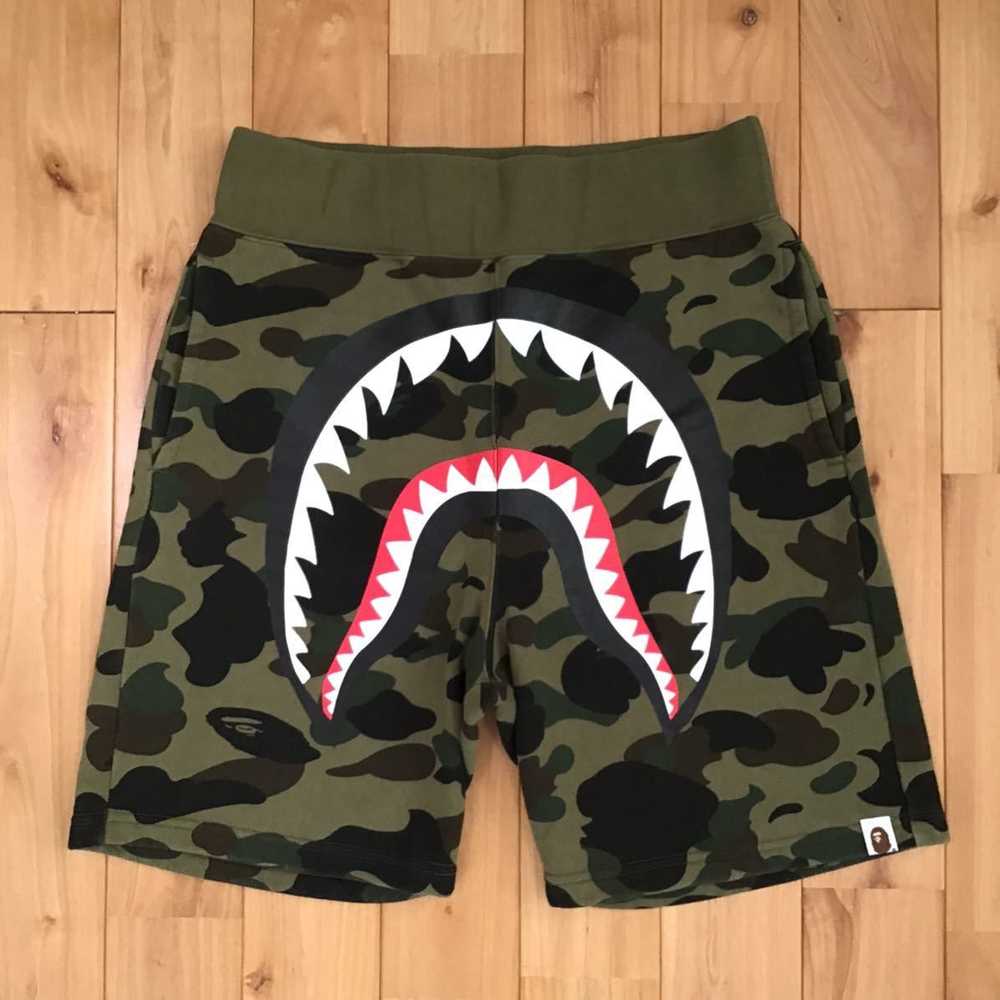 Bape BAPE 1st camo green Shark sweat shorts ape ★… - image 1