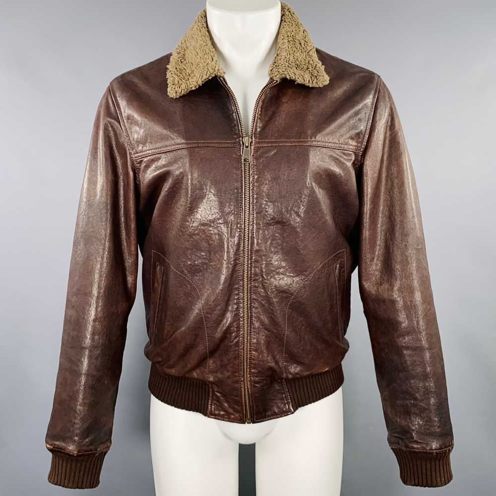 Lucky Brand Brown Olive Leather Bomber Jacket - image 1