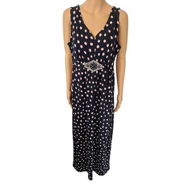 Nina Leonard Dark Blue White Polka Dot V-Neck Ruc… - image 1